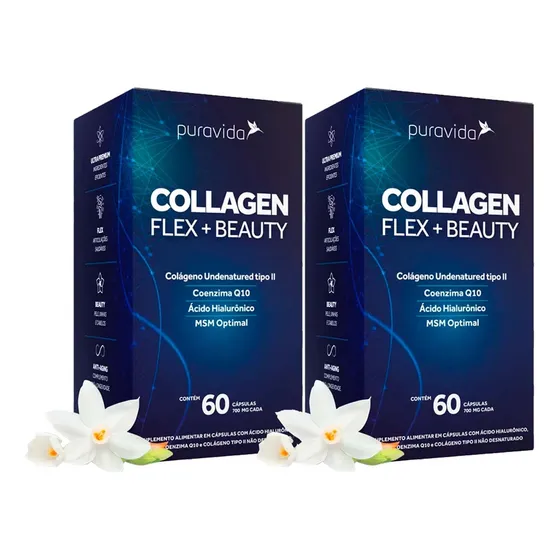 2x Collagen Flex Beauty Pura Vida Colágeno Tipo2/msm/coq10