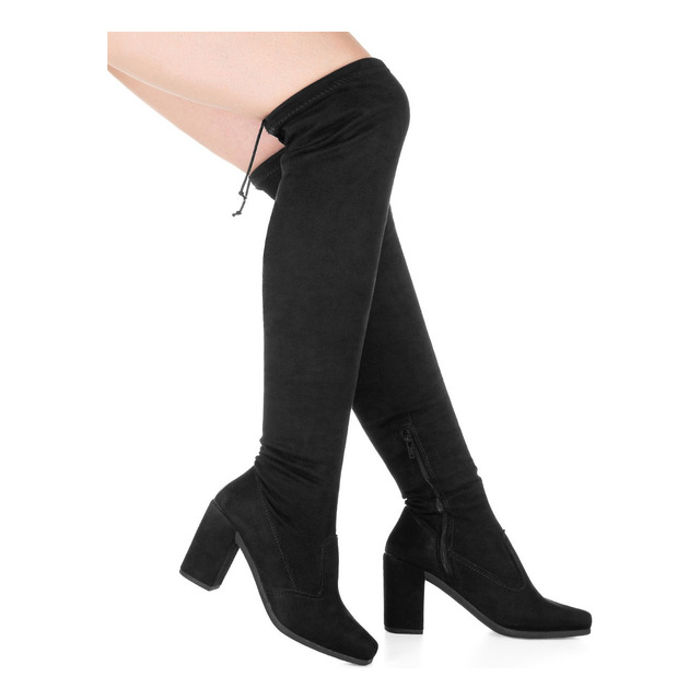 Bota Feminina Over The Knee Salto Alto Grosso Bico Quadrado Bota Feminina Over The Knee Salto Alto Grosso Bico Quadrado