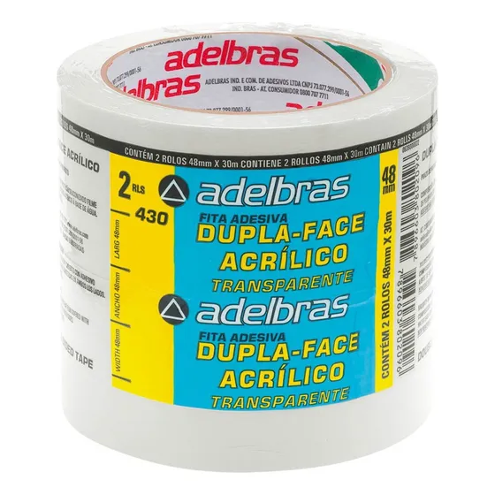 Fita Adesiva Dupla Face Polipropileno 48mm X 30m Kit C/2un