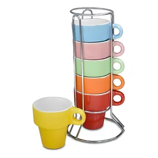 Jogo XĂcaras De CafĂ© 6 Und 50ml Porcelana Colorida Suporte Jogo XĂcaras De CafĂ© 6 Und 50ml Porcelana Colorida Suporte