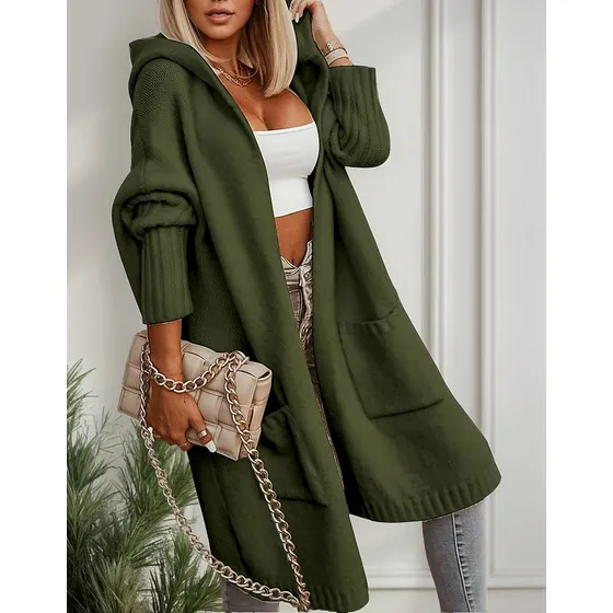 Cardigãs Longos De Malha Com Capuz Grande Feminino
