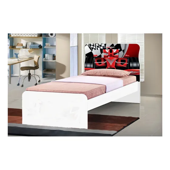 Cama 1 Plaza - Dormitorio Infantil - Formula 1 - F1 Color Blanco/Formula 1