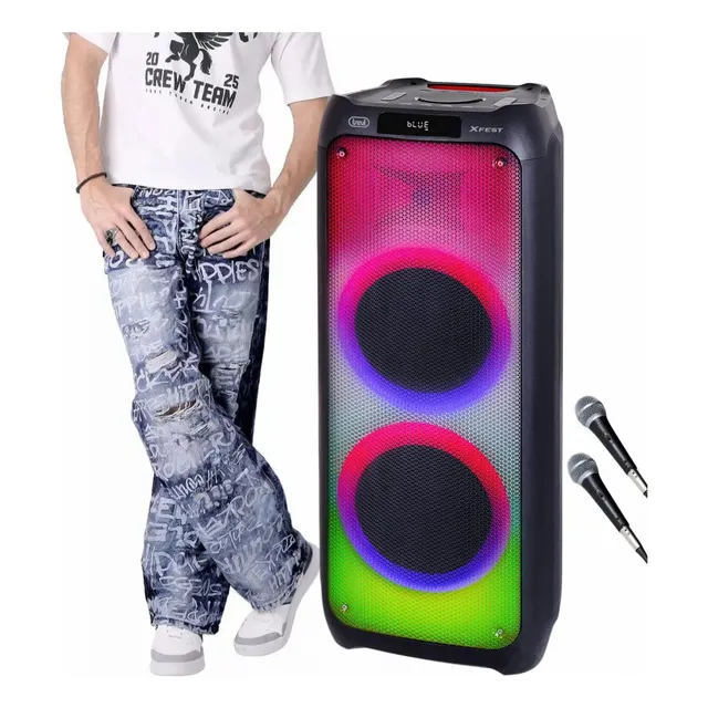 Parlantes Grandes Con Microfono  Luces Full Led Recargable