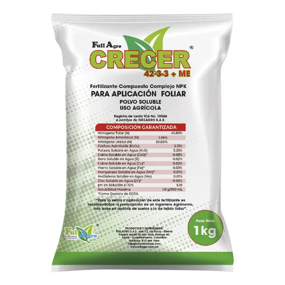 Crecer Npk 41-3-3 + Me 1kg Fertilizante Foliar Crecimiento