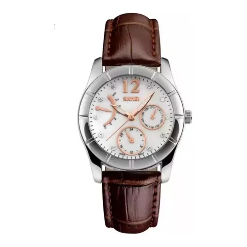Reloj Analogico Casual Damas Skmei 6911 Marrón Correa Cuero
