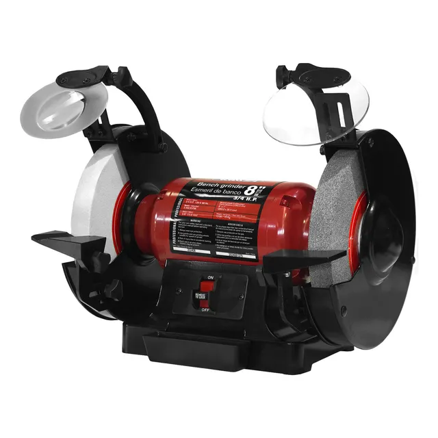 Esmeril de Banco 8 de 3/4 HP KNOVA KN-7070 Color Rojo 60Hz 3450 RPM Discos 8" x 1" Base de Aluminio , Bandeja Para Agua, Soportes Ajustables, Deflectores Chispas, Uso Profesional Para Taller