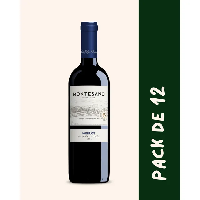 Vino Chileno Montesano Merlot 2023 - Pack De 12 Unidades