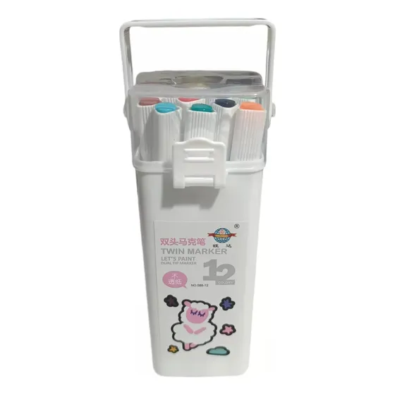 Marcadores Doble Punta X12 + Estuche Twin Marker X12 Colores
