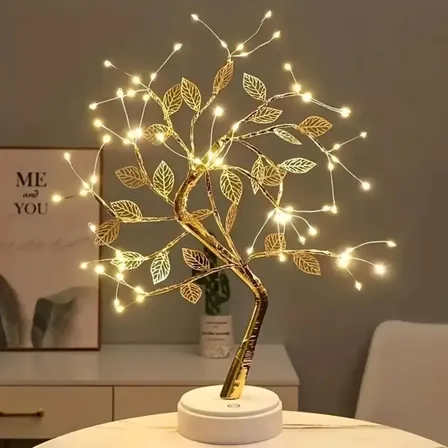 Luminária Árvore De Led Fio Fada 72 Leds Abajur Dourado Usb Dourado 4.5v