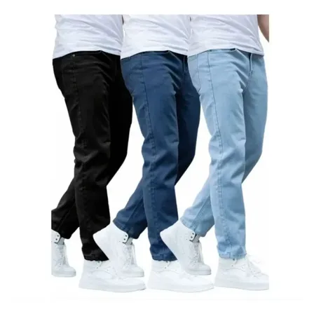 Kit Com 3 Calças Jeans Masculina Skinny Corte Tradicional