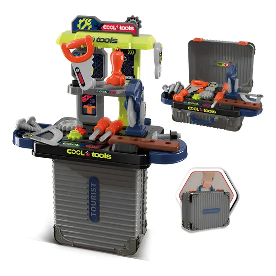 Bancada de Ferramentas Infantil 3 em 1 Maleta 31 Peças Maxi Toys