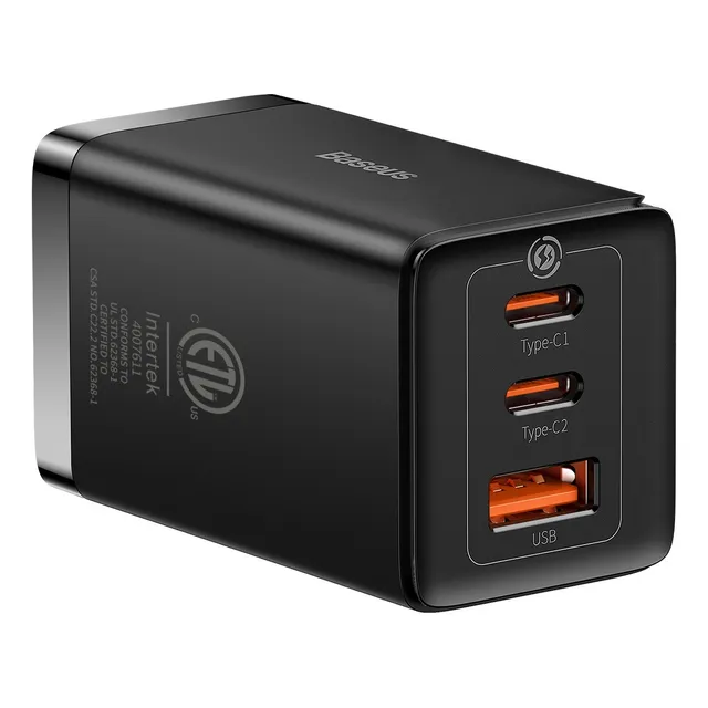 Cargador Gan5 Carga Rapida Baseus 65w Con 3 Salidas Color Negro