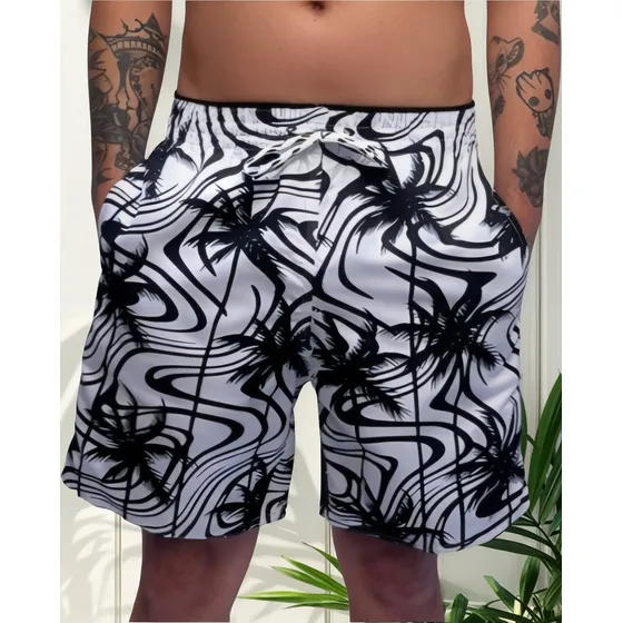 Short Masculino Com Bolso Amarração Moda Praia Calção Banho