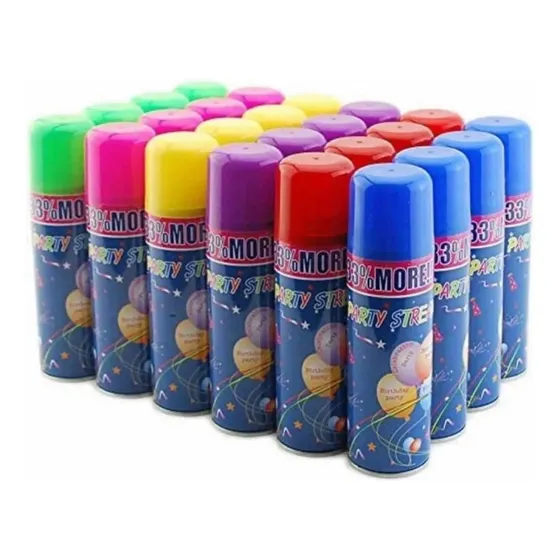 Pack X24 Serpentinas En Spray De Colores Surtidos Festejo