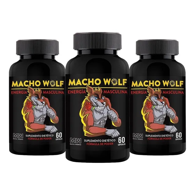 Pack 03 Frascos Macho Wolf Energía Masculina - Sabor Capsula