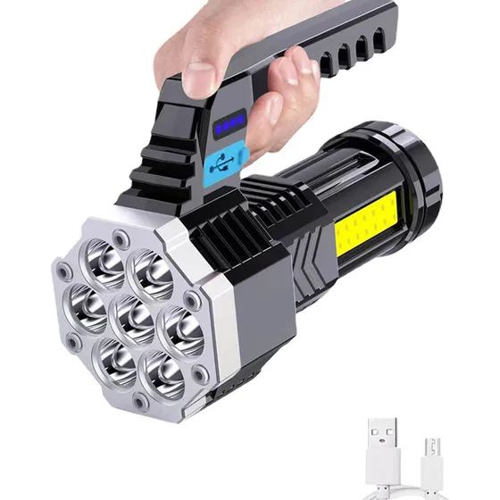 Lámpara De Mano Táctica Recargable 3000 Lúmenes Alta Luminosidad Y Múltiples Modos De Iluminación Color Negro