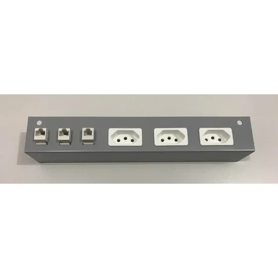 Calha J Para Mesa De Escritório- Prata + 3 Tomadas + 3 Rj-45