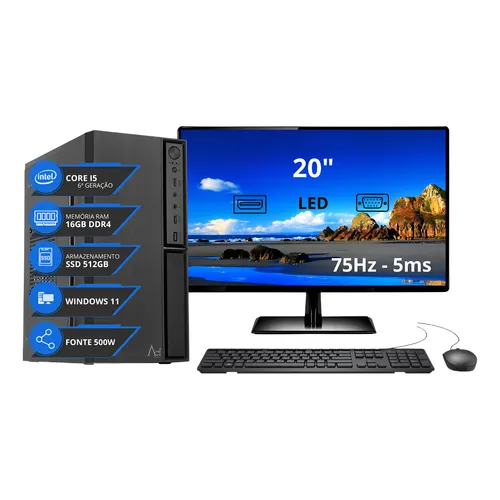 Computador Intel i5 10400 16GB RAM SSD 512GB Monitor LED 21.5