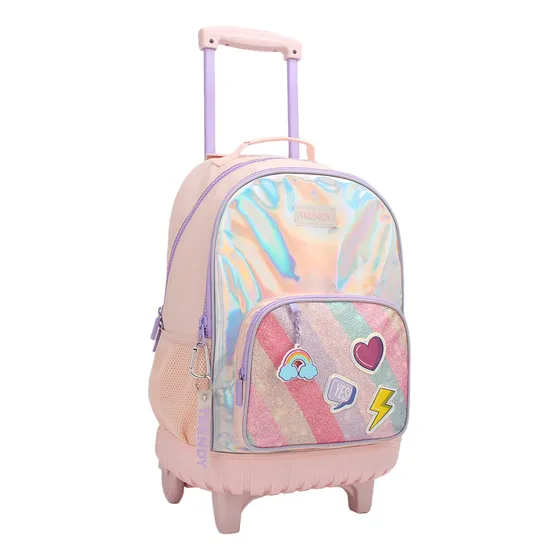 Mochila Carro Trendy Holo Arcoiris 18 PuLG Escolar Niña Inf Color Rosa Diseño de la tela Estamapada