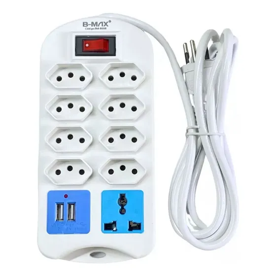 Extensão Elétrica 8 Tomadas Régua 2 Usb Com Cabo 2 Metros Cor Branco 127/220V