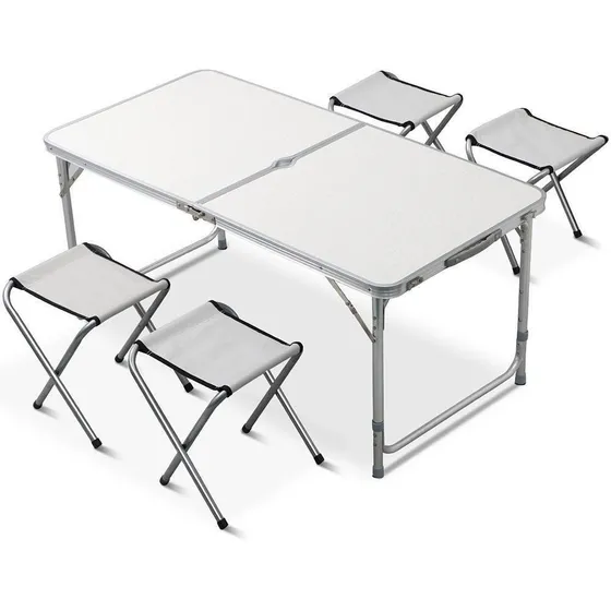 Mesa Camping Aluminio Plegable Con 4 Sillas  - Rc
