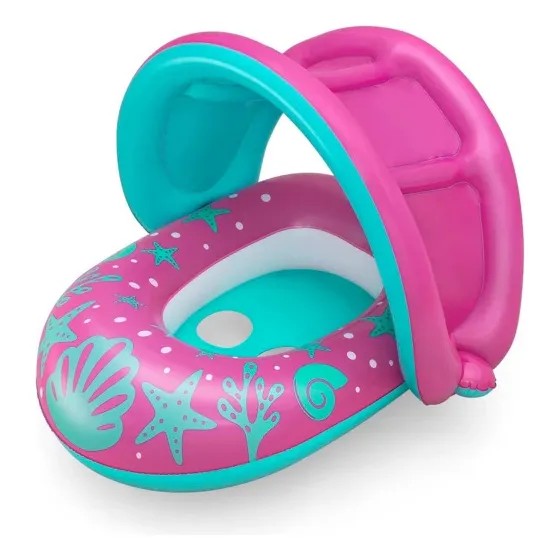 Flotador Lancha Marino Techo Protector Uv Niña Bestway 34091 Color Multicolor Rosa - Turquesa