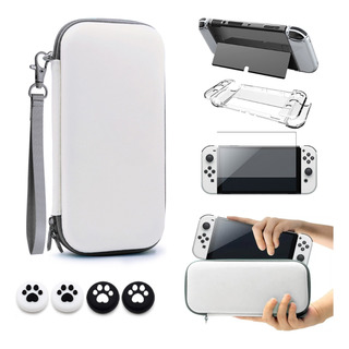 Carcasa Para Nintendo Switch Oled Con Mica Gomas Rosado Carcasa Para Nintendo Switch Oled Con Mica Gomas Rosado