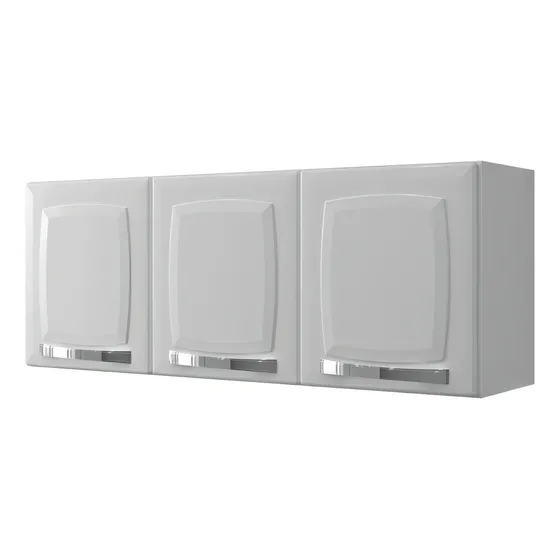 Armário aéreo de cozinha cor branco aço 3 portas Rose Itatiaia