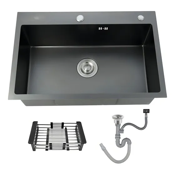 DMC Dream pileta simple cuadrada cocina negra acero profunda color negro