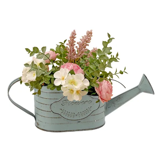 Cubo De Flores Vintage Florero De Metal Galvanizado Farmhous