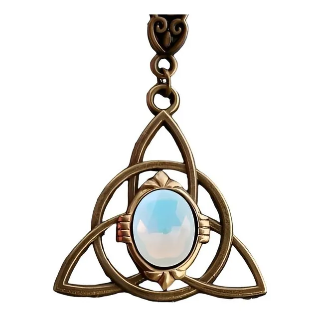 Collar Nudo Bruja Triqueta Cuarzo Ópalo Piedra Luna Cadena