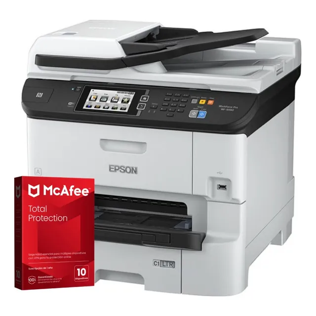 Multifuncional Epson Wf-6590 Workforc Pro + Antivirus Mcafee Gris/negro