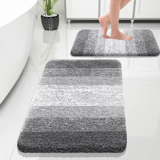 Olanly Juego 2 Alfombra Baño Lujo Microfibra Suave Raya Seca