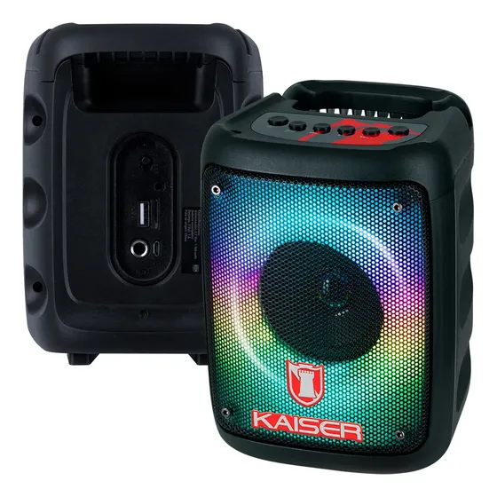 Bocina Portátil Kaiser Bluetooth Bafle 3 Pulgadas Potente Luces Flama Audiorítmicas Para Exteriores Bajos Profundos Para Fiestas Ksw-7003 Color Negro