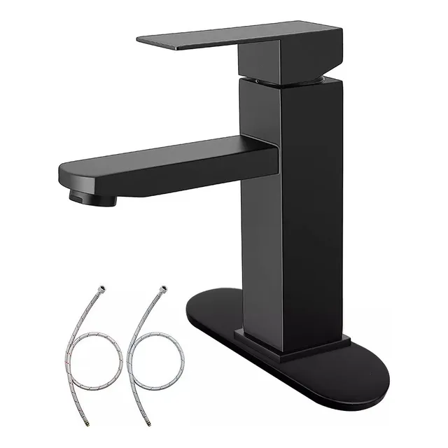 Banna Negro Con Base Monomando Para Lavabo,grifo De Baño De Un Solo Orificio,caliente Y Frío Ajustable,llave Para Baño De Latón Macizo Sin Plomo,grifo Monomando Para Lavabo Con Manguera