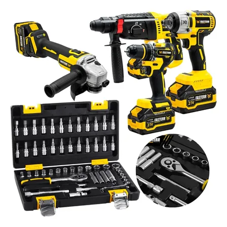 Kit Ferramentas Bateria 4 Em 1 + Jogo Soquete 57 Pçs Fasterr