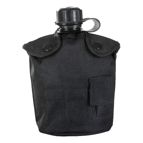 Cantimplora Militar De 1 Litro Con Funda Y Tasa De Aluminio Negro