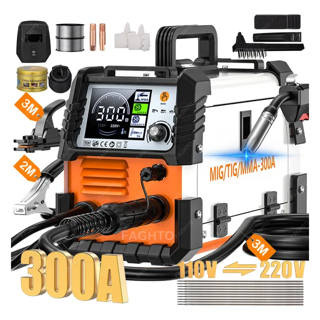 Soldadora Inverter 15-300A FAGHTO® Máquina Soldar Mig+mma+tig Soldadoras Inversor Para Soldar 3 En 1 Con Pantalla Lcd Y 3M Pistola De Soldar