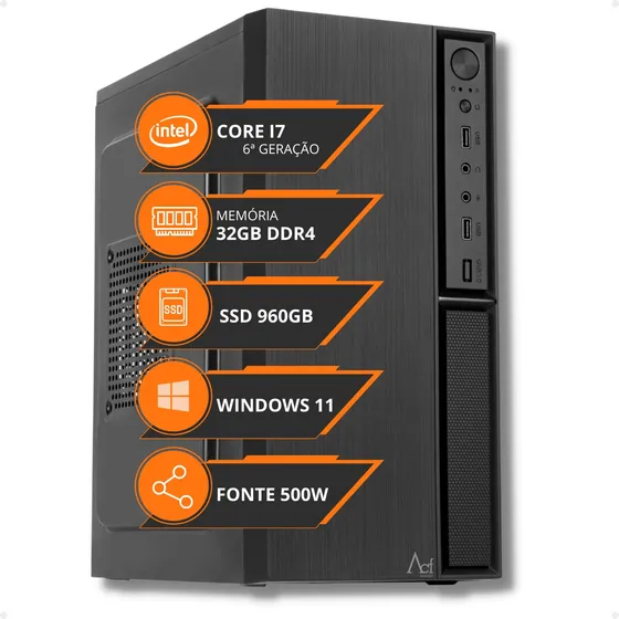 Pc Cpu I7 6ª Geração 3.4ghz 32gb Ram Ddr4 Ssd 960gb 500w