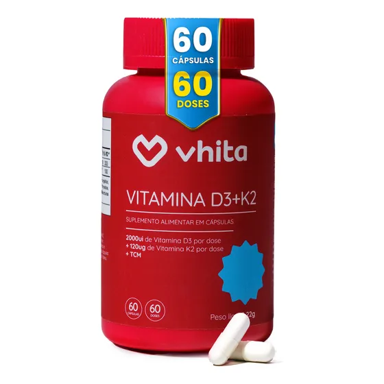 Vitamina D3 2000ui com K2MK7 - Suplemento alimentar em cápsulas com 60 doses Vhita