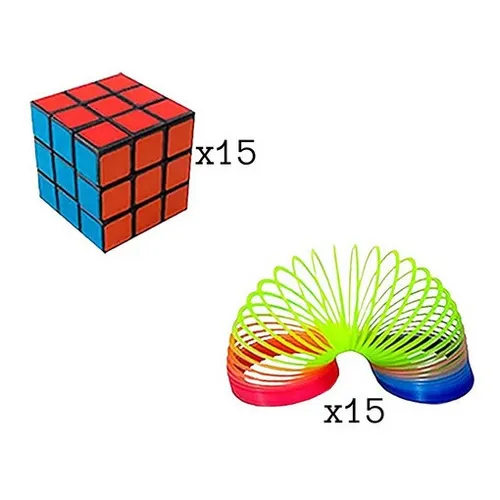 Kit Brinquedos Criança 15 Cubos Mágico E 15 Molas Maluca