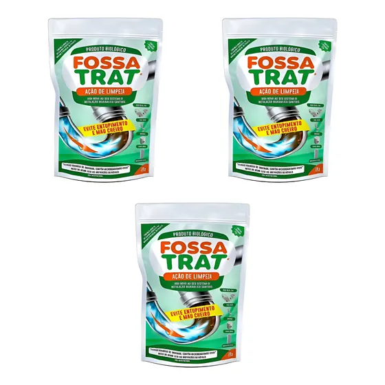 Kit 3 Limpadores Biológico Fossa Caixa Gordura Esgoto 100g
