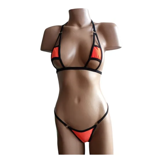Micro Bikini Hot De Lycra Edén 746 Naranja + Negro - Fun*