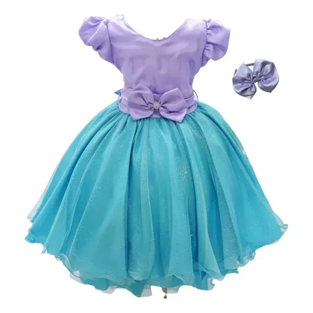 Vestido Ariel Luxo Fantasia Infantil Pequena Sereia E Tiara