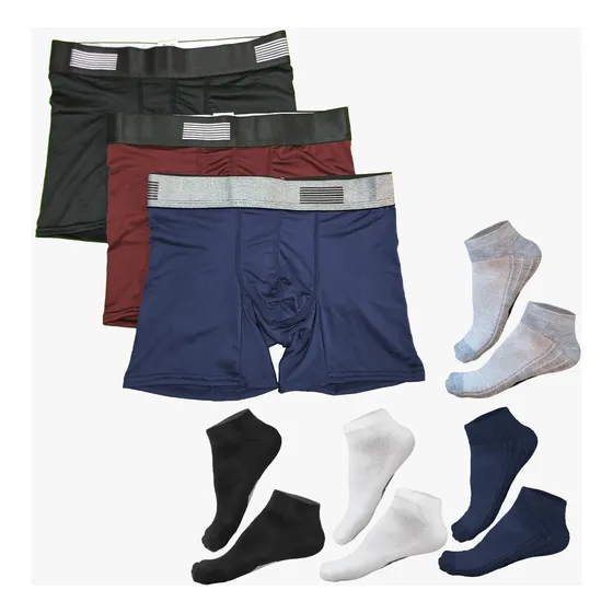 6 Bóxer Para Hombre Lycra + 6 Pares Medias