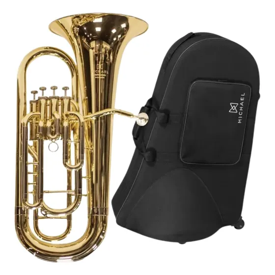 Bombardino Eufonio Euphonium Sib Dourado 4 Pistos Case Luxo
