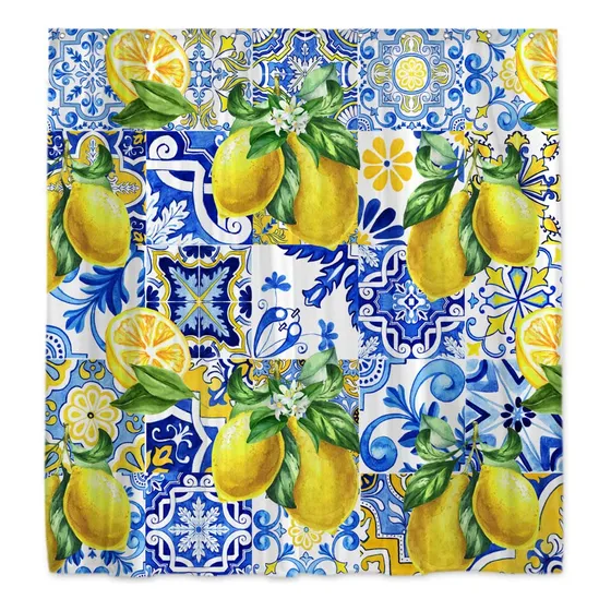 Cortina Ducha Mediterranea Limon Verano Diseño Vintage Fruta