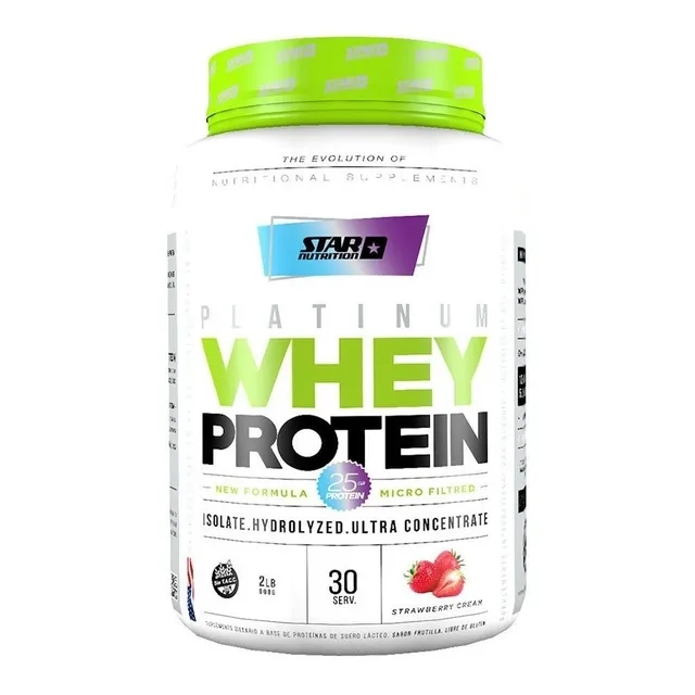 Platinum Whey Protein Concentrada Sabor Frutilla Star Nutrition 908 g en Pote