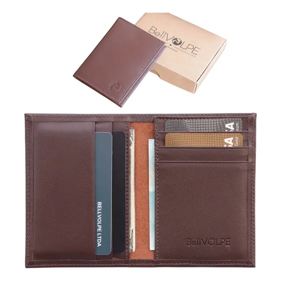 BellVOLPE Slim Cor Marrom Carteira Masculina Feminina Couro Legítimo