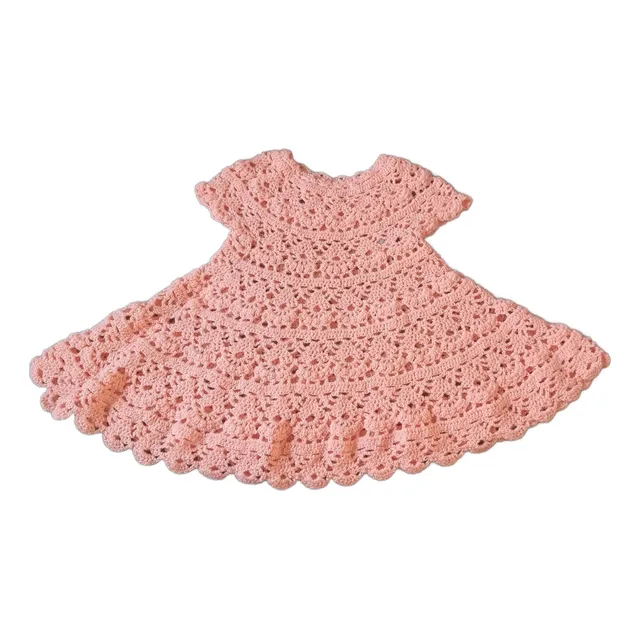 Vestido Tejido Crochet Color Melon, Para Bebe 6 Meses Aprox.